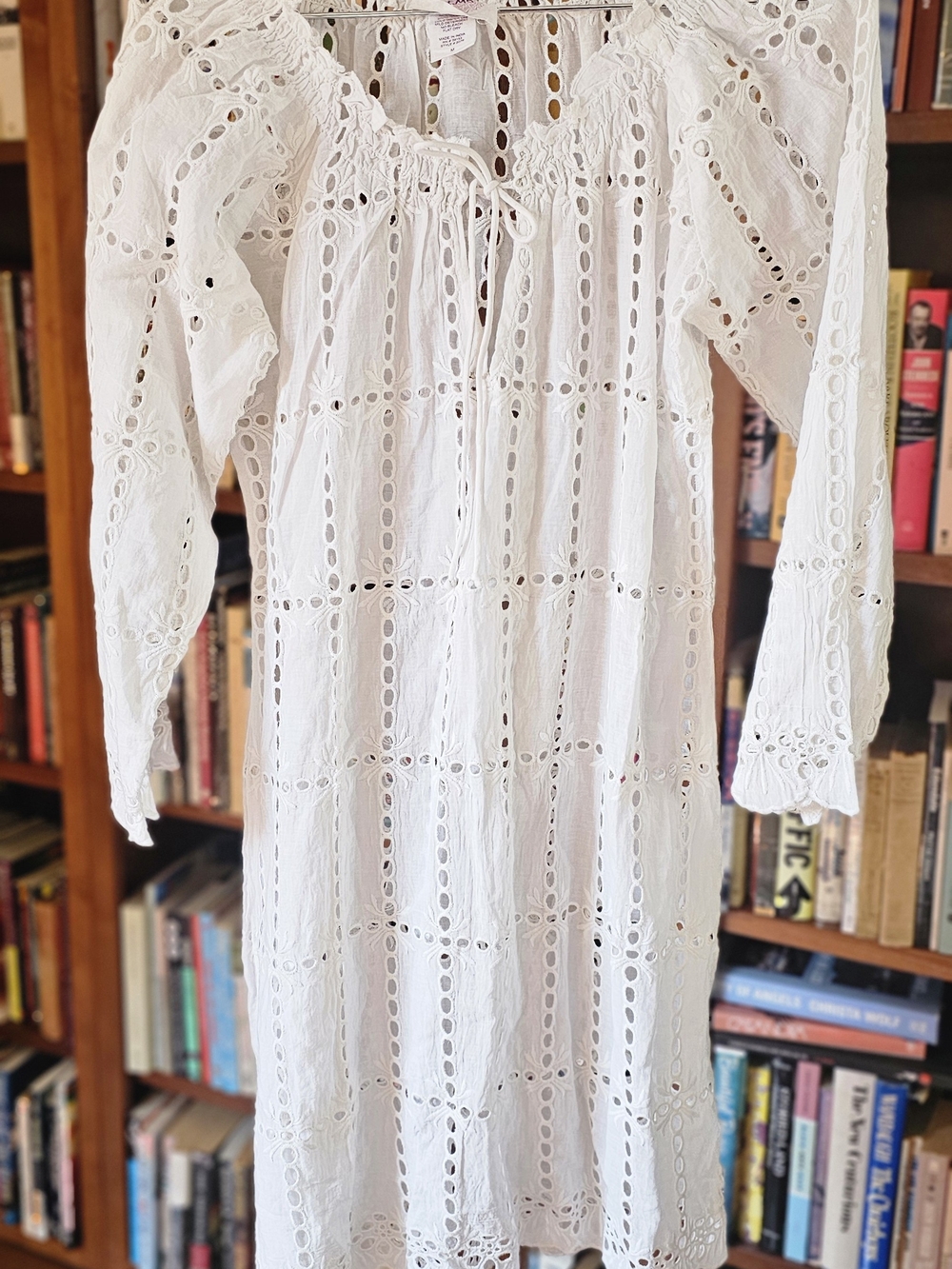 White Eyelet Long Sleeve Midi Dress